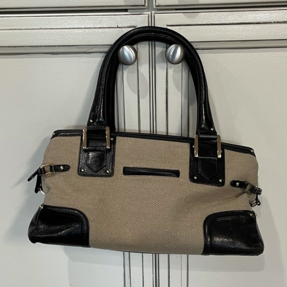 EILEEN WEST SMALL HOBO SHOULDER BAG AND WRISLET COMBO leather black tan purse